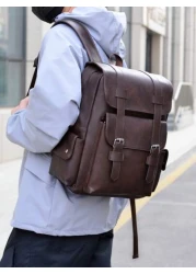 14 7inch Laptop Backpack Large Capacity Rucksack For School Teenagers Boys Men PU Leather Backpacks Male Schoolbag With Zippers High Quality