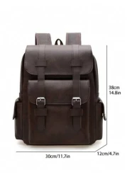 Men s Fashionable Casual Plain PU Flap Multi Pocket Large Capacity Backpack Suitable For Business Shopping Travel And Versatile Wear