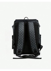 1pc Men Fashion Backpack Casual Daypack With Printing Large Capacity Travel Laptop Rucksack Hiking Backpack With Zipper PVC Black Bag Gift For Men Men s Accessories