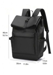 New Black Waterproof Flap Cover Backpack For Men Business Travel Commute Office Laptop Bag Leisure Outdoor Fitness Bookbag Middle School Student Gift Bag