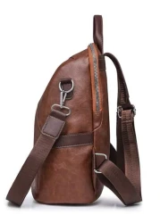 Fashionable Backpack Vintage Style Large Capacity Casual Synthetic Leather Adjustable Shoulder Straps Zip Closure Polyester Lining Embossed Line Detail Suitable For Daily Commute