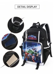 Marvel Print Backpack Minimalist Letter Design Oxford Cloth Large Capacity Laptop Bag Travel Bag School Backpack With Adjustable Straps And Multiple Compartments Suitable For Students Summer