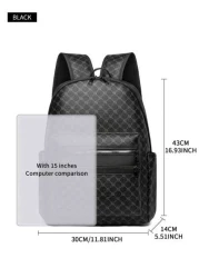 Large Capacity Printed Retro Backpack Unisex Fashion PU Leather Business Laptop College School Bag