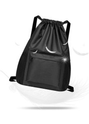 Drawstring Backpack Fashion School Gym Drawstring Camping Bag Casual String Knapsack School Backpack Schoolbag For Travel College School Commute Lightweight Sport Bag Black Backpack University Dorm Pr