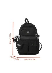Solid Color Large Capacity Top Single Hand Strap With Zipper Nylon University Fashion Backpack Suitable For Students To Go To School To Buy And Give Away The Small Pendant In The Picture Fall Travel W