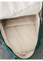 1pc Nylon Versatile Fashionable Backpack With Large Letter Graphic Colorblock Design Spacious Water Resistant For Men Suitable For School Commuting Traveling Gathering As Gift