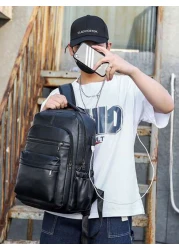 Usb Charging Backpack Men Pu Large Laptop Backpack Male Schoolbag Schoolbag For Travel College School Casual Laptop Backpack Commute Lightweight Leather Vintage Vacation Sport Waterproof Portable Lapt