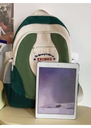 Green Fashion Lightweight Color Block Letters Simple Preppy Style Backpack Street Casual Junior High School Students Co Ed Backpack Rucksack Summer School Bag School Backpack School Supplies Holiday E