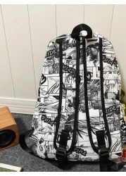 MINGHONG Nylon Graffiti New Student Large Capacity Schoolbag Middle Backpack Business Travel Leisure Letter Backpack Rucksack Summer College Bag Dad School Bag Freshman Multi Functional Dorm Man Bag S