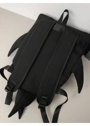 1pc Black Nylon Shark Shape Creative Cartoon Men s Backpack Large Capacity Student Schoolbag Cute Fashionable Personalized Novelty Fits Phones Tablets Books Water Bottles Adjustable Straps Suitable Fo