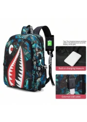1pc Backpack School Bag Travel Backpack Boys Backpack Waterproof Fits 14 Inch Laptop USB Charging Port Functional Portable Casual For Students Boys Gift For Children Printed Straps And Letters Are Ran