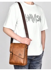 1 حقيبة كتف/عبر الجسم/خصر/يدوية محمولة للرجال، من مادة PU مقاومة للماء، متعددة الجيوب سعة كبيرة، حزام كتف قابل ل