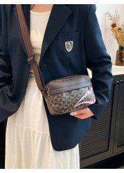Fashionable Men s Casual Plaid Shoulder Sports Sling Bag Personality Small Square Men s Bag Business Personality Shark Mouth Anime Luxury Bags