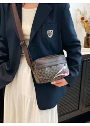 Fashionable Men s Casual Plaid Shoulder Sports Sling Bag Personality Small Square Men s Bag Business Personality Shark Mouth Anime Luxury Bags