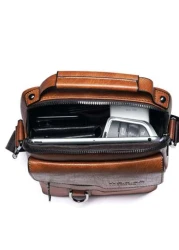 حقيبة كتف رجالية جلدية كاجوال قديمة، حقيبة جلدية للرجال للعمل والحياة اليومية، حقيبة سطل هدية للأب/ عيد الذكر