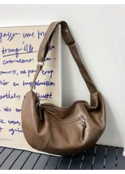 Fashionable Solid Color Shoulder Bag Personalized Casual Crossbody Bag Large Capacity Soft PU Dumpling Bag Korean Style Backpack School Bag Commute Gifts Scream Men Bag Winter Laptop Thanksgiving Trav