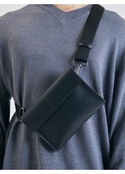 1Pc Black Fashionable Flap Over Crossbody Bag Sling Bag Messenger Bag Leather Bag For Commute Business Going Out Anti Theft Waterproof Gifts PU Leather Business Casual Minimalist Holiday Essentials Gi