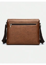 حقيبة كروس بودي رجالية لجميع المواسم من جلد PU الناعم باللون البني، مناسبة للتسوق والعمل، حقيبة كروس بودي، حقي