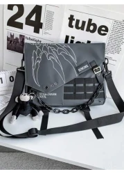 Cloth Large Capacity Casual Vacation Graffiti Chain Shoulder Bag For Men Punk Style Leisure Bag With Pendant
