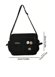 High School Students Multifunctional Sling Bag Shoulder Bag Casual Bag Letter Patch Messenger Bag For Travel College School Outdoor Sports Crossbody Bag Side Bag Lightweight With Adjustable Strap Nylo