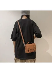 1pc Solid Black Brown Rivet Decor PU Waterproof Flap Closure Casual Men Shoulder Sling Bag Women Phone Purse Vintage Side Bags For Men