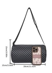 Fashionable PU Checkerboard Print Bucket Bag Unisex Portable Shoulder Messenger Bag Suitable For Work Shopping Travel Father s Day Gift Party Etc
