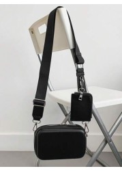 Minimalist Small White Square Wallet With Removable Wide Strap Crossbody Bag Graduation School Supplies