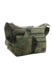 حقيبة رسول كانفاس بطراز قديم - حزام قابل للتعديل، متعددة الجيوب، سعة كبيرة، حقيبة كتف للتنقل اليومي (لون السوس