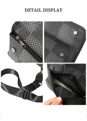 New Men s Flip Cover Mailman Bag Large Capacity Fashionable Checkered Embossed Small Chest Bag Versatile Outdoor Men s Crossbody Bag PU Waterproof Small Square Bag Men s Shoulder Bag Wear Resistant Co