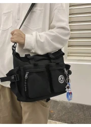 High School Students University Freshman Multifunctional Sling Bag Shoulder Bag Casual Bag Men Buckle Decor Crossbody Bag With Bag Charm Handbag Schoolbag For Travel College Minimalist Christmas Men B