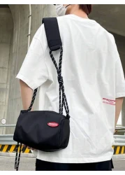 حقيبة كاجوال رجالية للكتف مائلة، من النايلون الأخضر، قابلة للتعديل، بطراز شوارع، بدون طباعة، يمكن غسلها بالي