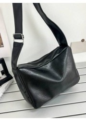 Casual Fashion Men Minimalist PU Water Proof Crossbody Bag With Wide Strap Square Shape And Single Compartment For Daily Commute Or Traveling Sling Bag Work Weekend Camping Black Bag Hiking Large Capa