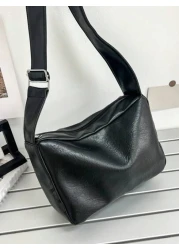 حقيبة كاجوال عصرية من الرجال من جلد PU مقاوم للماء بحزام عريض، بشكل مربع وحجرة واحدة للتنقل اليومي أو السفر، حق