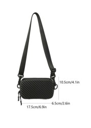 Simple Lightweight Box Bag Diagonal Striped Shoulder Bag Soft Pu Leather Pressed Messenger Bag Minimalist Water Proof Outdoor Striped Hard Shell Black Bag Travel Winter Large Capacity Multi Functional