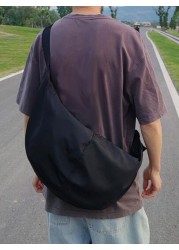 1pc Black Solid Color Nylon Cloth Water Proof Crescent Shaped Shoulder Bag With Large Capacity And Zipper Suitable For Men s Daily Commuting Traveling And School College Bag Purse Holiday Storage Bag