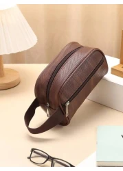 حقيبة غسيل للرجال مقاومة للماء لحفظ مستحضرات التجميل، من نمط جلد الليتشي البلاستيكي، حقيبة مكياج محمولة، منظ