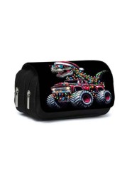 Truck Pattern Printed Double Layer Flip Pen Bag