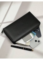 New Waxed Leather Long Zip Clutch Bag Spacious Casual Fashion Gifts Fall Christmas Scream Men Bag Wallet Hand Bag Men Zipper Bag Fashionable Casual Thanksgiving Travel Winter Purse Holiday Wash Bag Ol