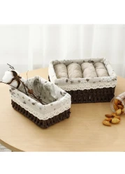 مجموعة من 3 سلال تخزين منسوجة صديقة للبيئة - صناديق مستطيلة متينة بإطار بلاستيكي قوي وبطانة قماشية قابلة للإزالة، مثالية لتنظيم الأغراض الصغيرة، الألعاب، الكتب، أدوات التجميل، وأكثر - بني