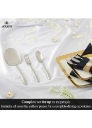 LIFE SMILE Cutlery Set, 18/10 Pure Stainless Steel Flatware Set with Stand, Rust Proof &amp; Fade Proof Dinnerware Set (MATTE SILVER, 88 Pieces)
