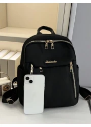 1pc All Black Metal Zipper Nylon Backpack Fashionable And Versatile For Casual Sport School Travel And Date Use For Girl Backpack School Bag S Bag S Backpack Toddler Backpack Mini Backpack Small Backp