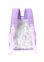 1 Piece Pvc Pink Unicorn Print Cute Children S Backpack Waterproof Backpack For Travel And School Kawaii School Bag With Side Mesh Bag Daily Commuting Use Holiday Gift