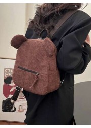 A Stylish Cute Simple Corduroy Bear Shaped Backpack Suitable For The Back To School Season A Nylon Double Zipper Lightweight Backpack Suitable For Teenagers School Daily Travel Shopping Travel And Vac