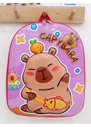 1 Pc New Boys And Girls Cartoon Capybara Print Pvc Nylon Backpack Adjustable Straps Zipper Closure Cute Casual Bag For School Outdoor Activities Travel And Friends Gift