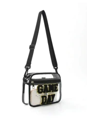 1pc Kids Cute Fashion Tpu Transparent Crossbody Bag Chenille Letters Embroidery Game Day Adjustable Shoulder Strap Zipper Closure Waterproof Simple Style Suitable For Going Out And Daily Commuting Hol