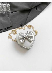 1pc Pu Zipper Closure Messenger Bag Fashionable Mini Heart Shaped Chain Shoulder Messenger Bag Ins Korean Version Niche Design Simple And Exquisite Lipstick Earphone Bag Comfortable Shoulder Strap Smo