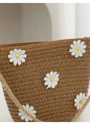 1pc Kids Cute Straw Daisy Shoulder Crossbody Bag Suitable For Daily Outings