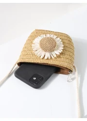 حقيبة قش مزخرف بزهر بنات