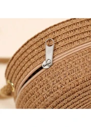 1Pc 12CM Brown Small Round Bag Beach Essentials Summer Essentials Women Bags For Vacation Holiday Wicker Bag Beach Purse Perfect For Summer Vacation Daily Use Travel Must Haves