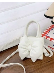 1pc Mini Pu Magnet Closure Fashion Sweet Western Bow Handbag Niche Design Out To Play Shoulder Messenger Bag Korean Highly Attractive Bag Adjustable Shoulder Strap Suitable For Going Out School Commut